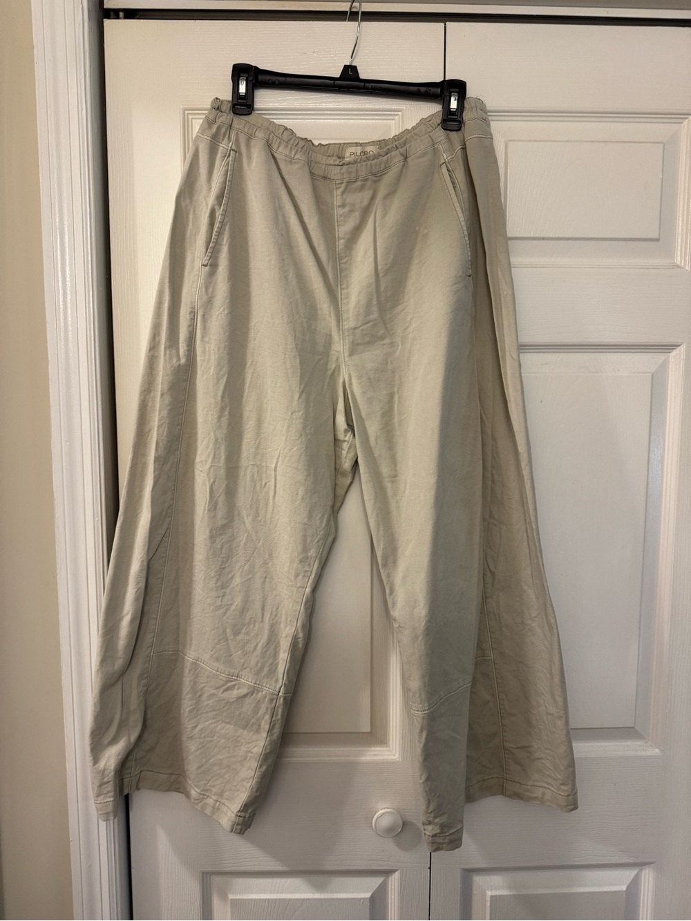 Pilcro Light Beige Elastic-Waist Wide-Leg Chinos